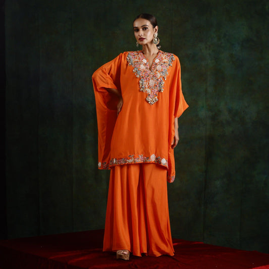 Orange Short Kaftan With Palazzo